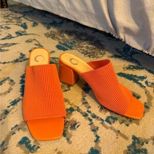 Orange Block Heel Slip-On Mules